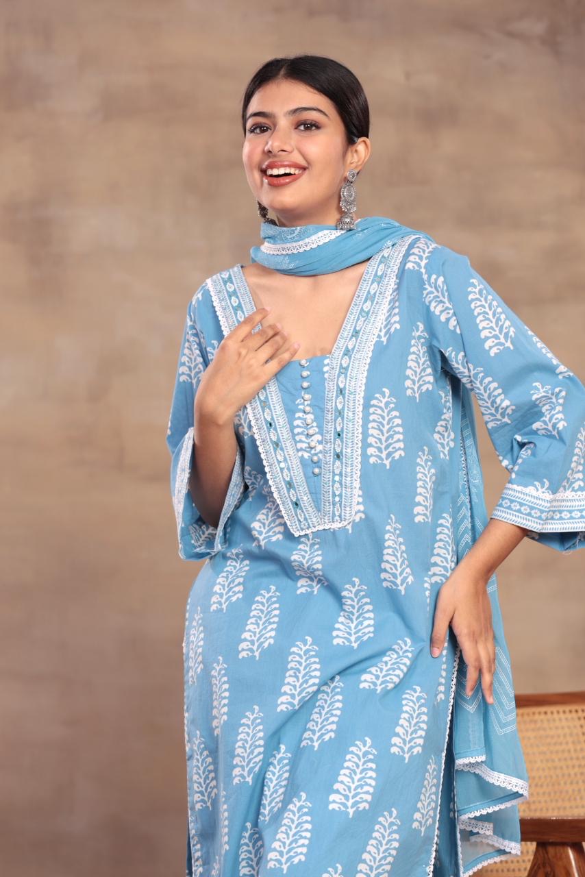 V Neck Cotton Suit